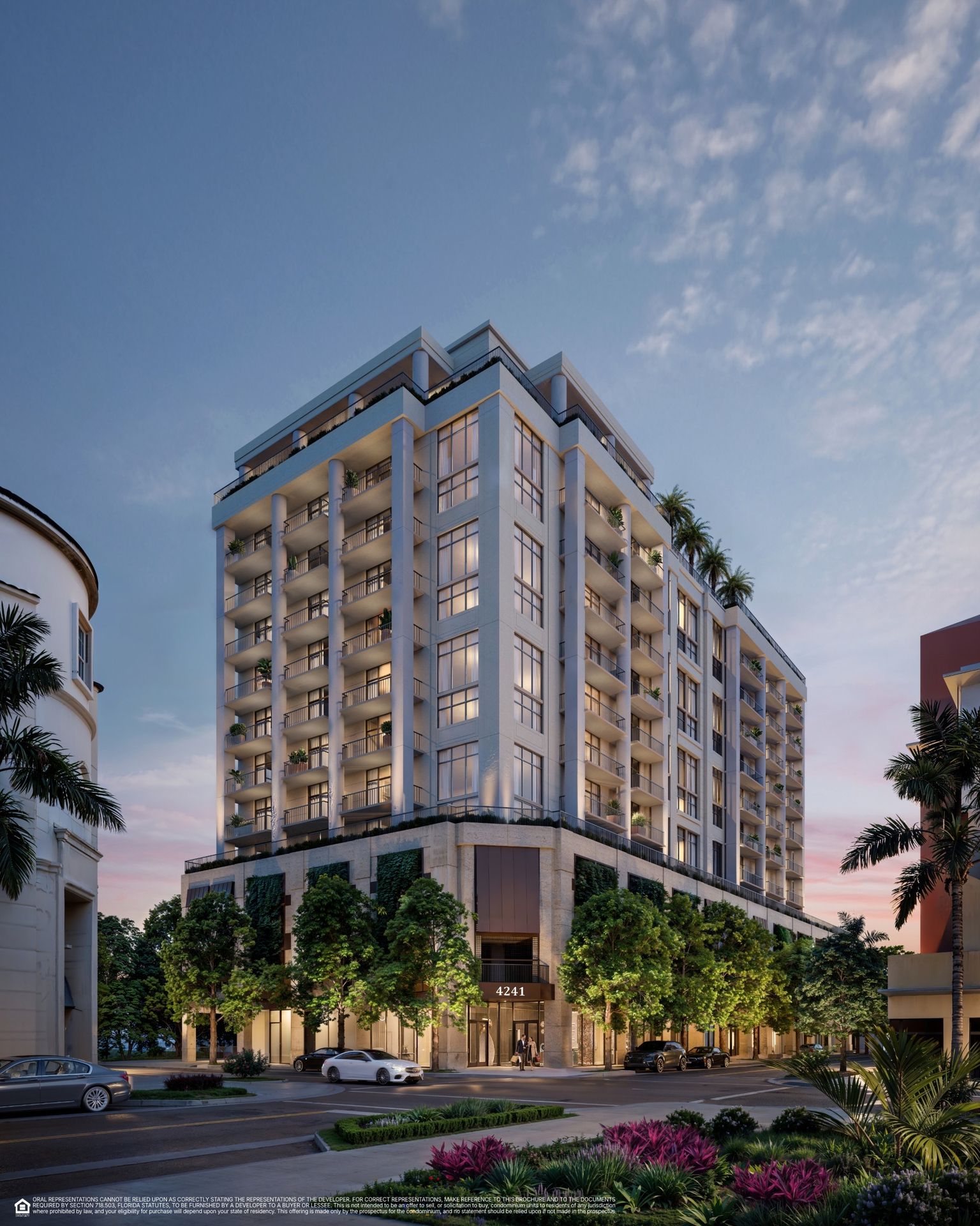 Cora Merrick Park, the building on its corner in Coral Gables